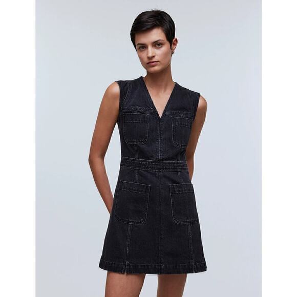 Madewell Women's Denim Cap-Sleeve Mini Dress in Tarrybrook Wash Black Size 12 - Picture 3 of 12